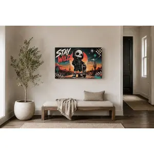"Stay Wild Skeleton Skater Canvas Art |   Colorful Desert Graffiti Print, Aesthetic Teen/Gaming Room Decor, Edgy Modern Statement Poster Gift",wall decor,poster.