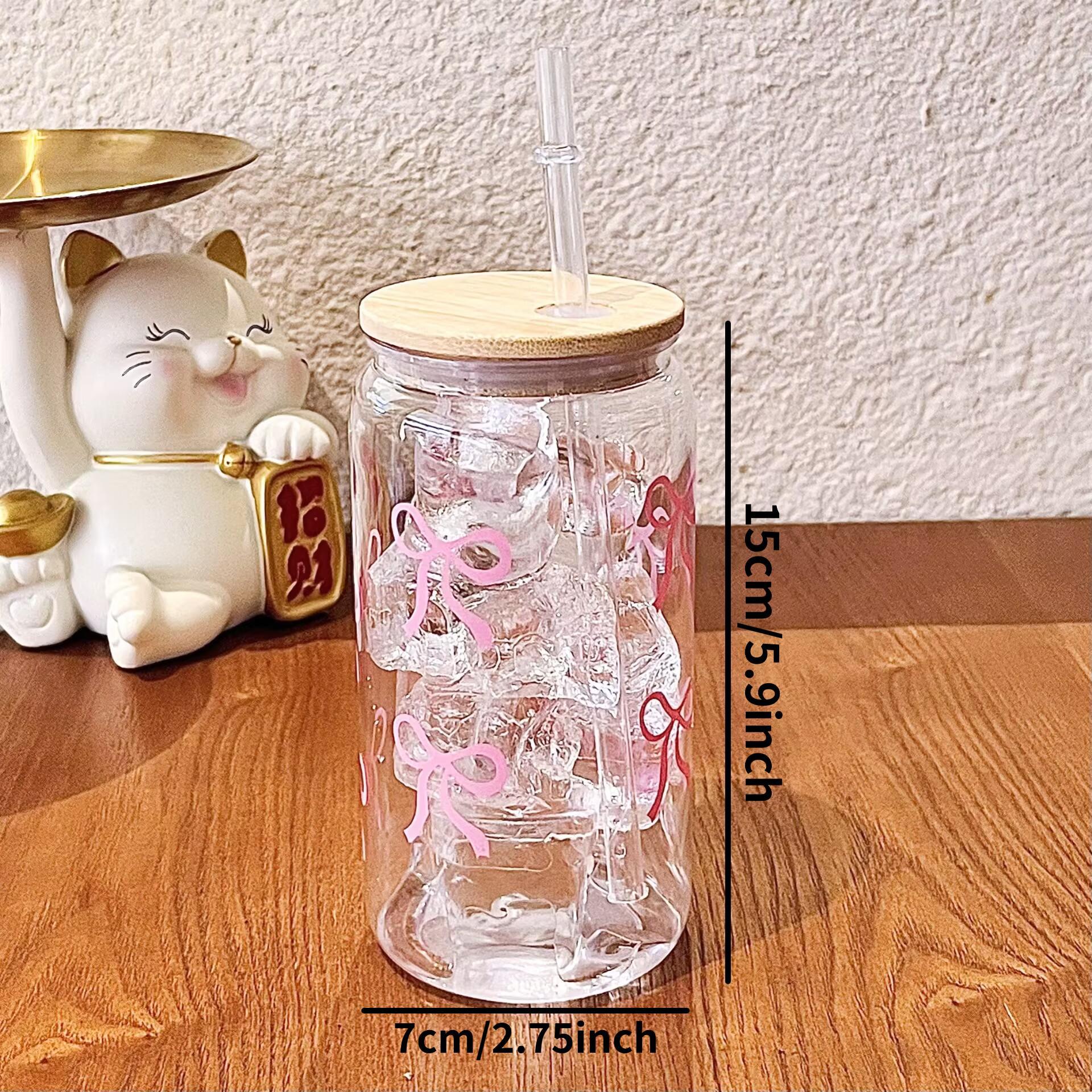 Bow Pattern Water Cup with Lid & Straw, 1 Count 16oz Can Water Cup, Iced Coffee Cup for Tea, Juice & Milk, Birthday Gift, Quencher Tumbler #TOP PICKS