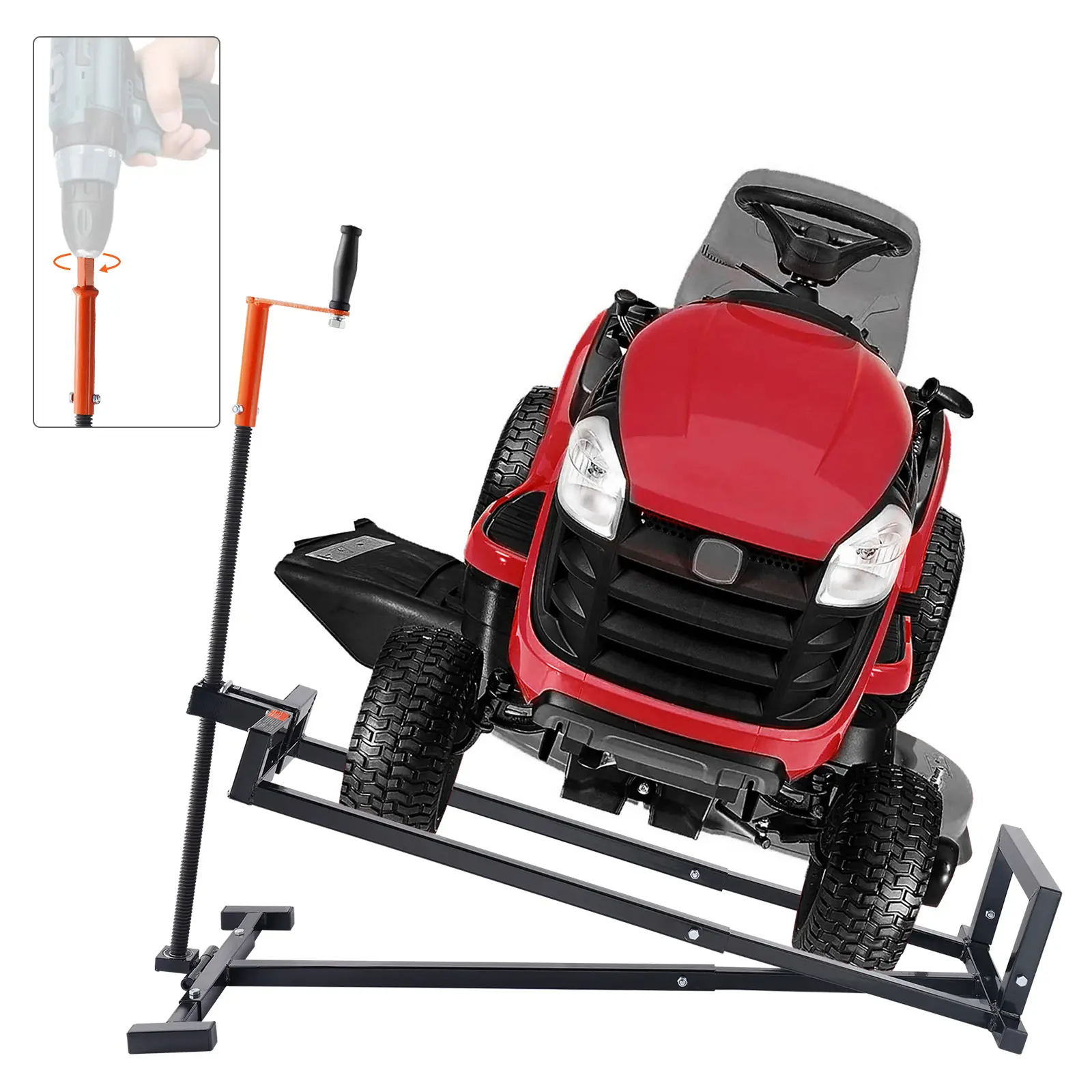 Ride on Lawn Mower Lift Jack, Carbon Structural Steel Construction, Fast and Stable, Lawn Mower Essential, Convenient Storage and Transport