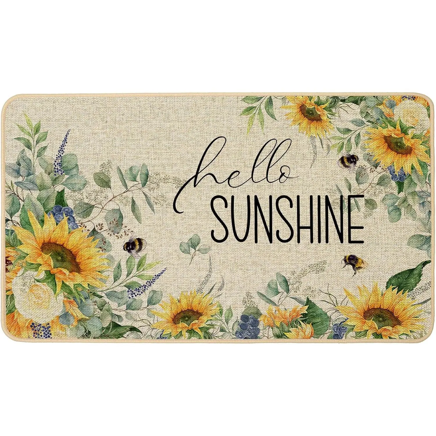 Floral Sunflower Welcome Single Mat - Fabric+Rubber, Non-Slip Backing, Durable Retro Classic Indoor Outdoor Rugs, Dustproof Entryway Front Door Decor, Multi-Size (24x16in, 32x20in, 36x24in)