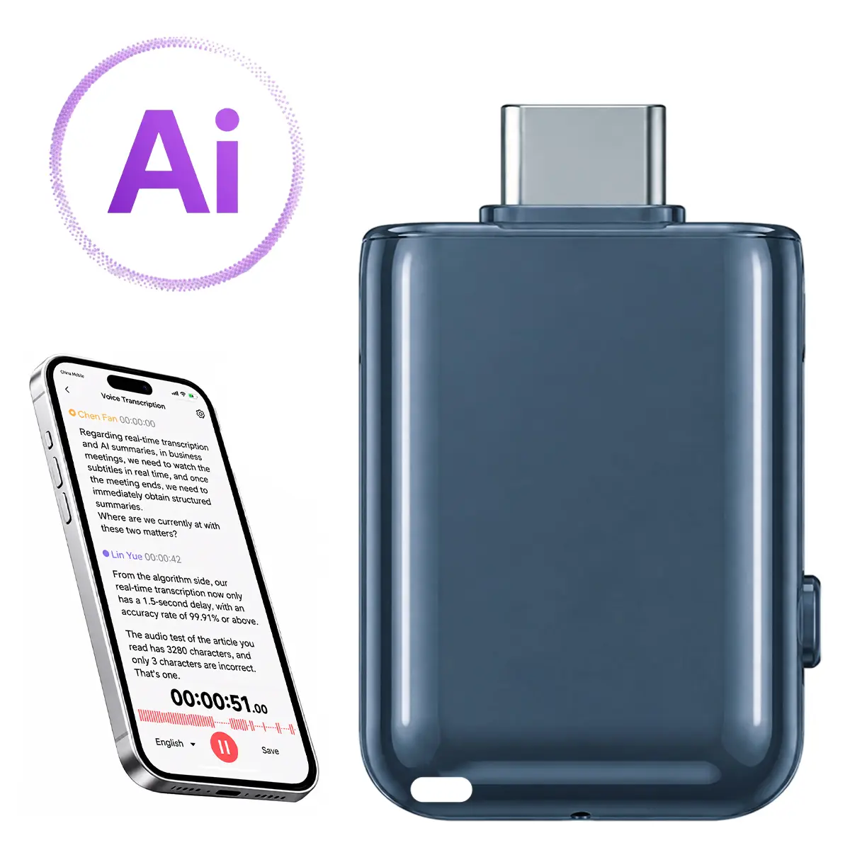 AI Smart Voice Recorder with 256+ Language Translation, Digital Audio Recorder with One-Click Recording & HD Intelligent Noise Reduction, Pocket Recorder with 9 Hours Recording, for Lecture Meeting Classes Interviews