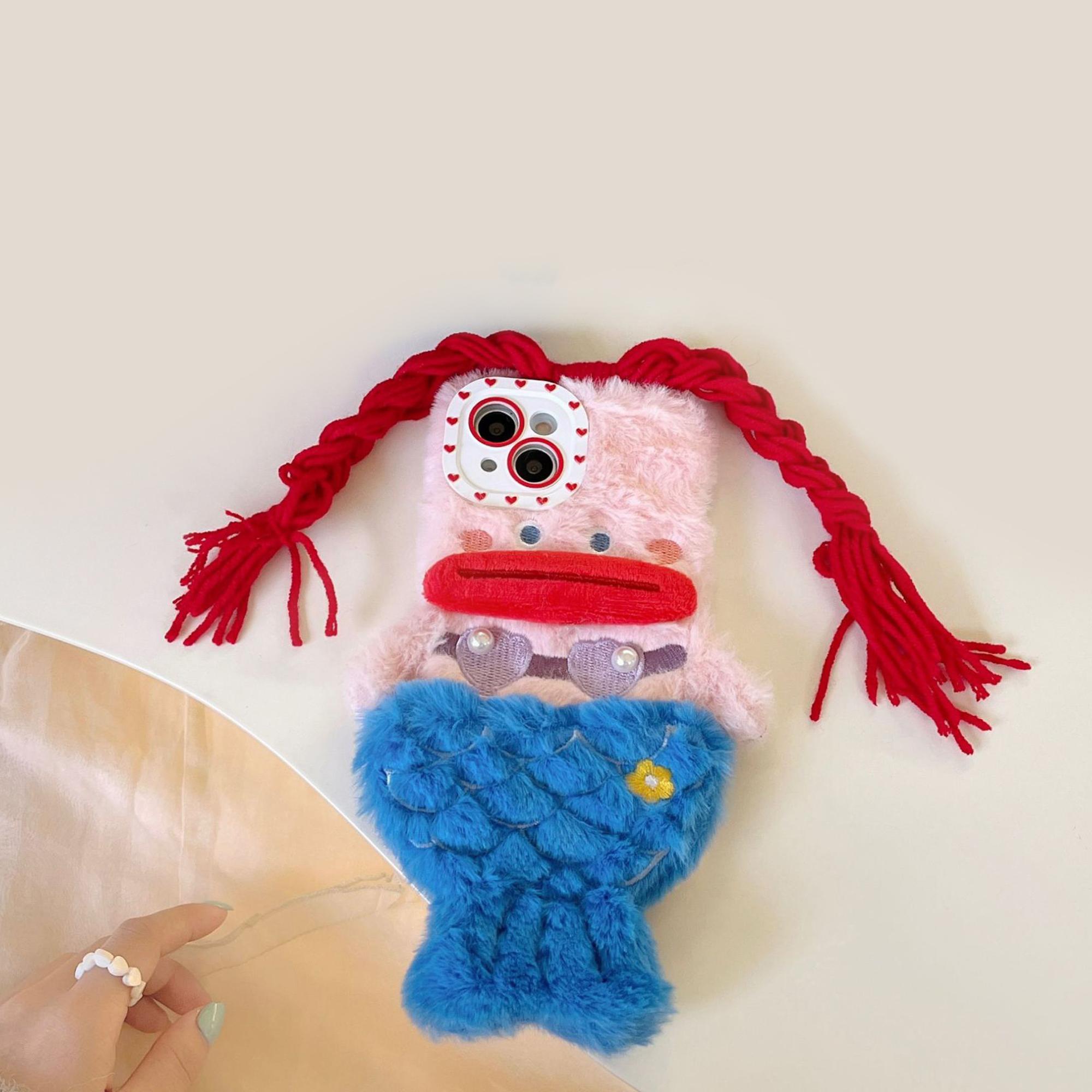 Cute Mermaid Design Plush Phone Case, Creative Phone Protector Cover, Phone Accessories Compatible with iPhone 15 14 13 12 11 Plus/Pro/Pro Max