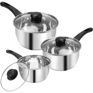 3 count Stainless Steel Saucepan Set, Kitchen 1QT & 2QT & 3QT Pot Set with Lid Triply Base Sauce Pot for Cooking Stainless Steel Cookware Set
