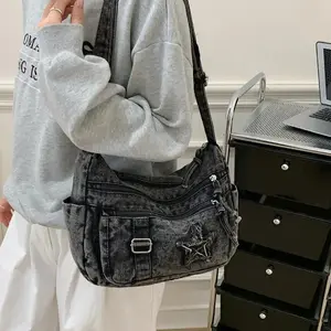 SleekHush Star Pattern Embellished Multi-Pocket Shoulder Bag, Casual Trendy Design, Versatile Single-Shoulder or Crossbody Bag, Ideal for Sports & Outdoor, Leisure Use, Casual Trendy Bag