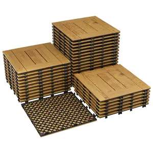 22PC Acacia Wood Deck Tiles,Interlocking Patio Flooring for Outdoor Indoor Use, Easy Snap Together Covers, Non-Slip Water Resistant