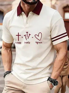 5 Colors Unisex Graphic Polo Shirt, Christian Faith Minimal Line Print, Striped Short Sleeve, Casual Golf Church Men Tee