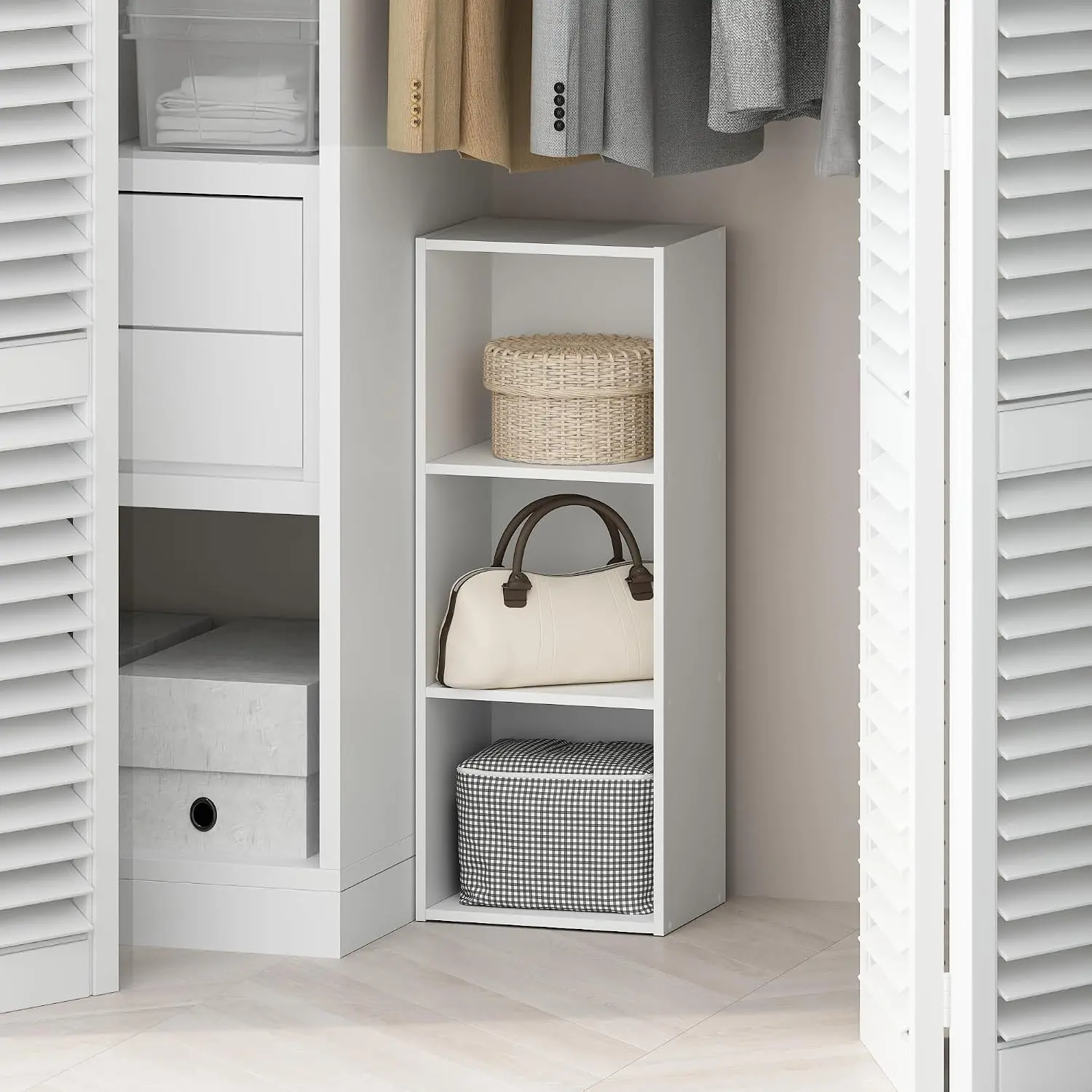 3-Tier Closet Organizer, Open Shelf Storage for Wardrobe, Bedroom, Living Room, White