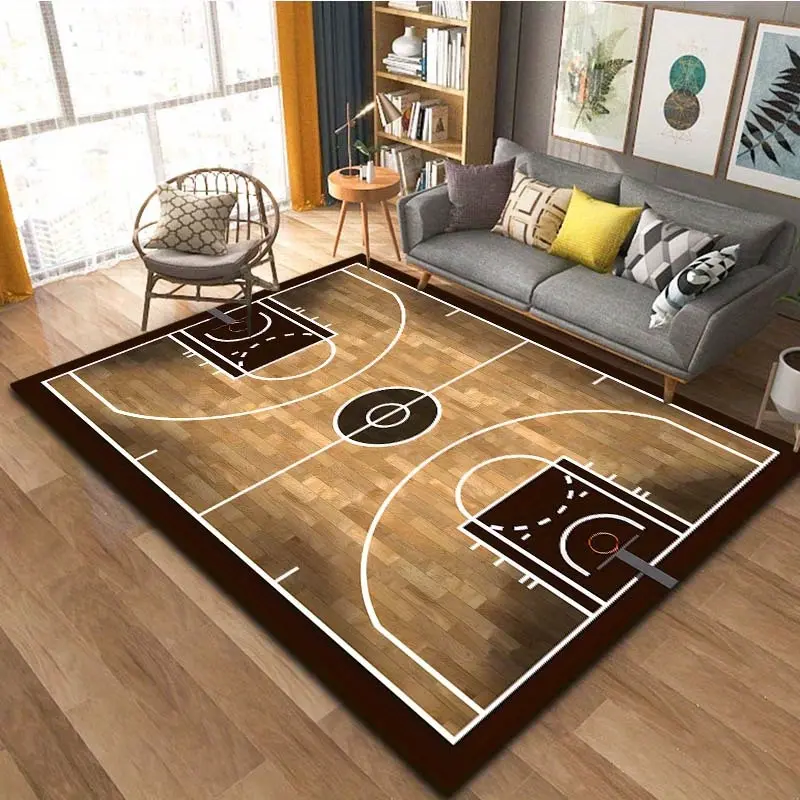 Basketball Court Pattern Large Area Rug - Sports Themed Indoor Decorative Floor Carpet  Non Slip Area Rug for Living Room Bedroom Game Room Boys Room Home Decor