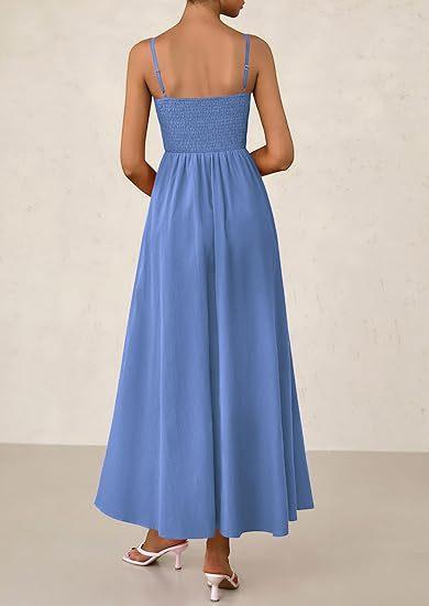 Sleeveless Suspender Solid Color Stitching A-line Beach Vacation Dress Women's Thin Shoulder Pleated Vest Pocket Commuting Dress