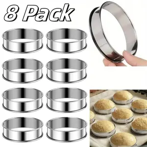 2026 New 4/8/12PCS Stainless Steel Baking Rings, Non-stick Round Molds for English Muffins, Crumpets, Tarts & Fried Eggs