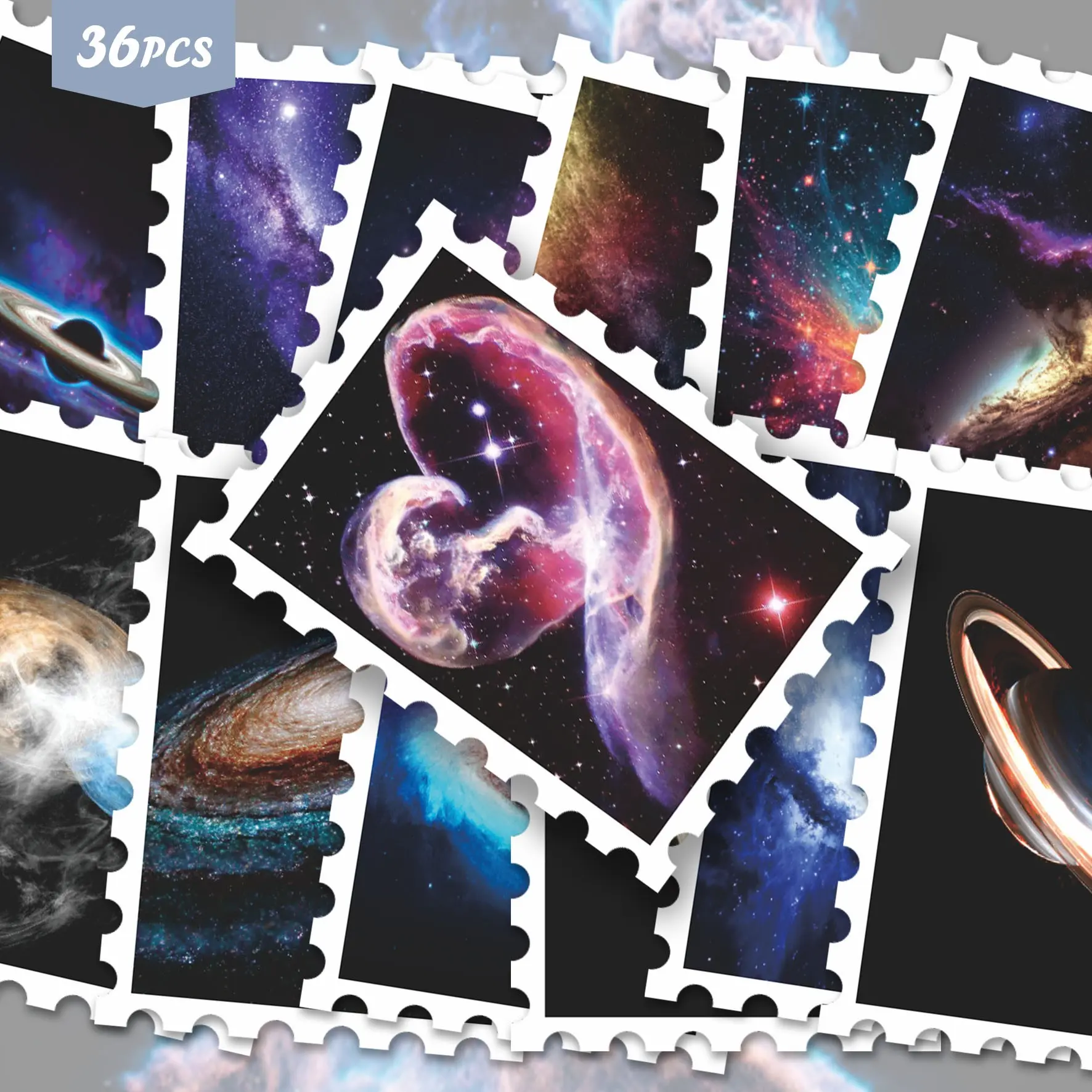 36pcs Cosmic Galaxy Stickers Pack Scrapbook Decals Scrapbooking | Aesthetic Nebula Deep Space Stars & Universe Graphics | Vinyl for Water Bottles & Tablets