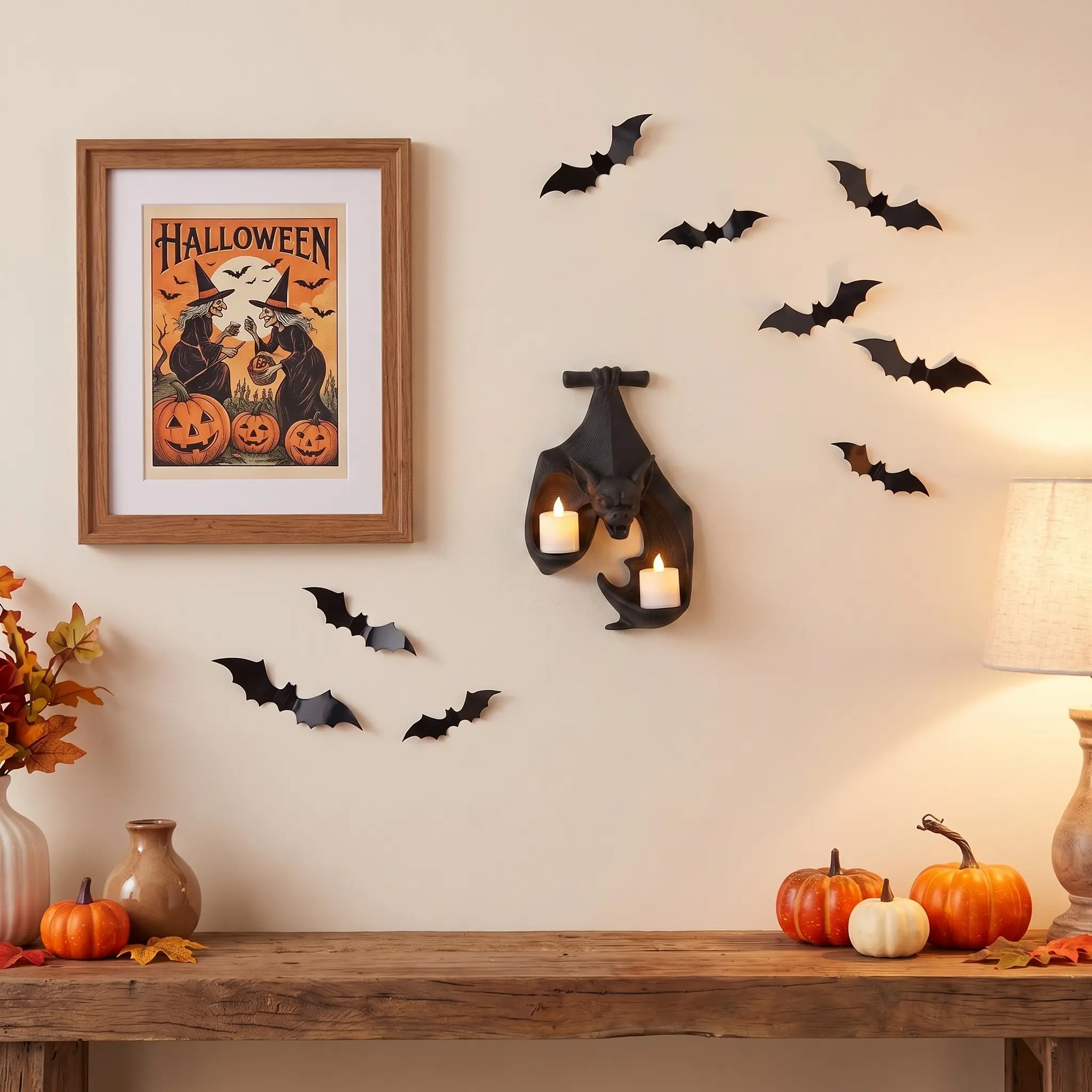 Bat-Shaped Wall Candle Stand, 3D Lifelike Gothic Wall Holder, Dual Positions for Electronic Candles, Spooky-Chic Decor for Halloween