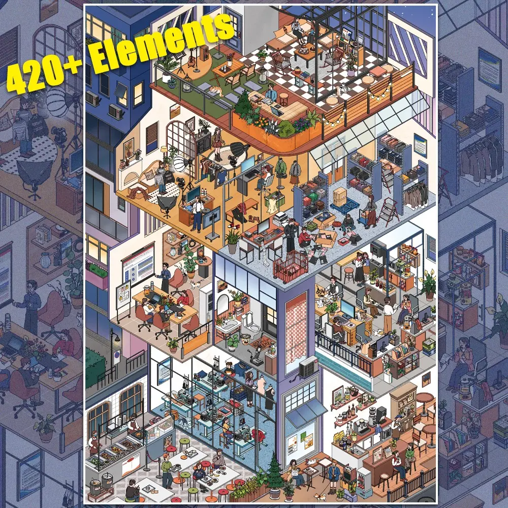 Late Night Office Tower Scenery Stickers for Burnout Journaling, 420+ Elements Scene Sticker, Moody Corporate Aesthetic Featuring Dimly Lit Skyscrapers Stickers, Stress-Relief Scrapbook Supplies, Craft for Tired Workers, DIY Crafts Stickers