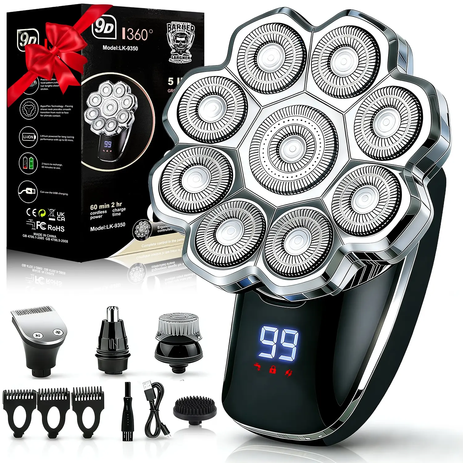 6 in 1 Electric Head Shaver, 1 Box Waterproof Wet/dry Grooming Shaver & Accessories, Cordless Rechargeable Bald Head Razor for Home & Travel, Multifunctional Hair Shaver, Body Groomer Shaver, Body Facial Shaver