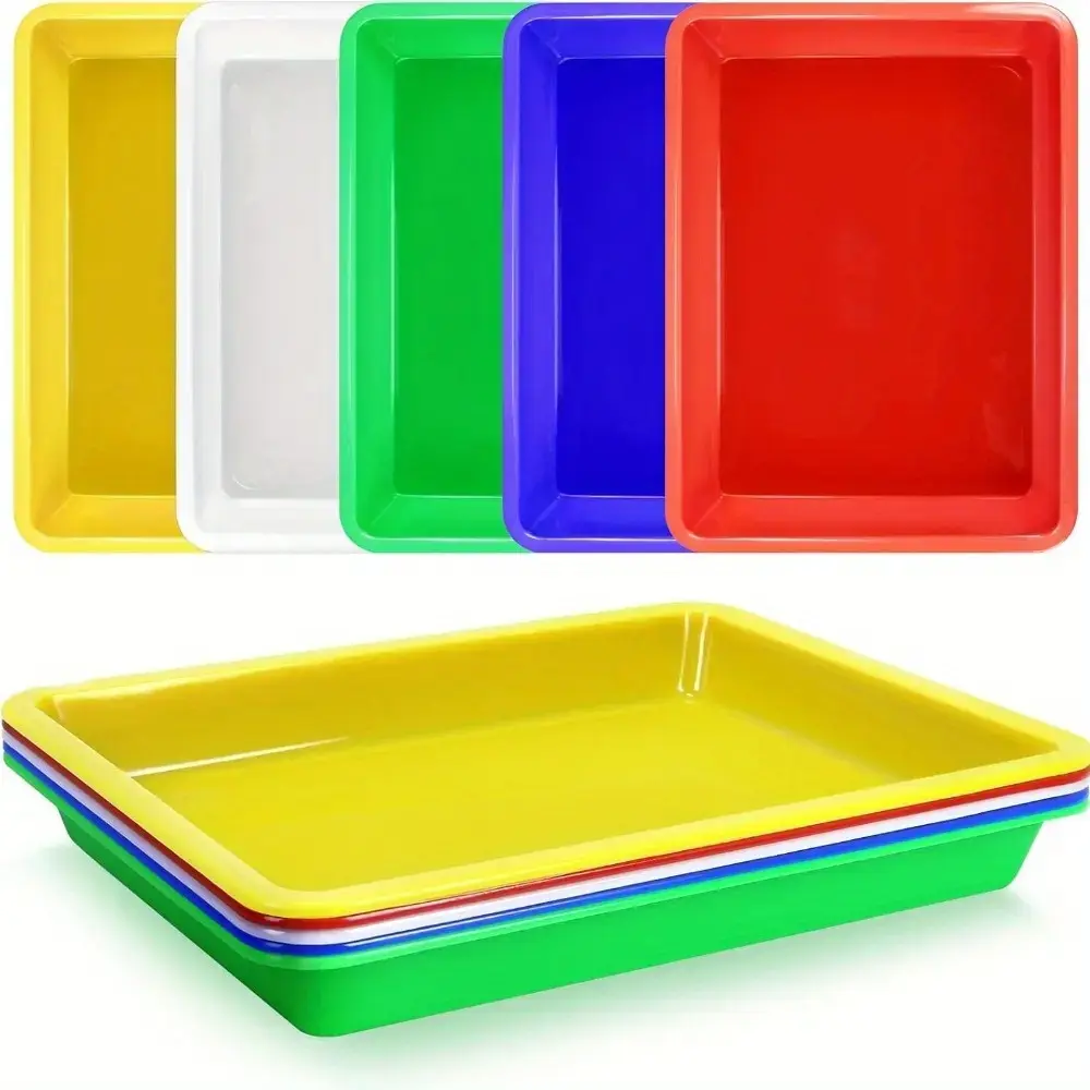 5pcs Polypropylene Rectangular Stackable Organizer Tray Storage Boxes - Polished Plastic Craft Trays, Multi-Use Home Organizer for DIY Projects, Painting