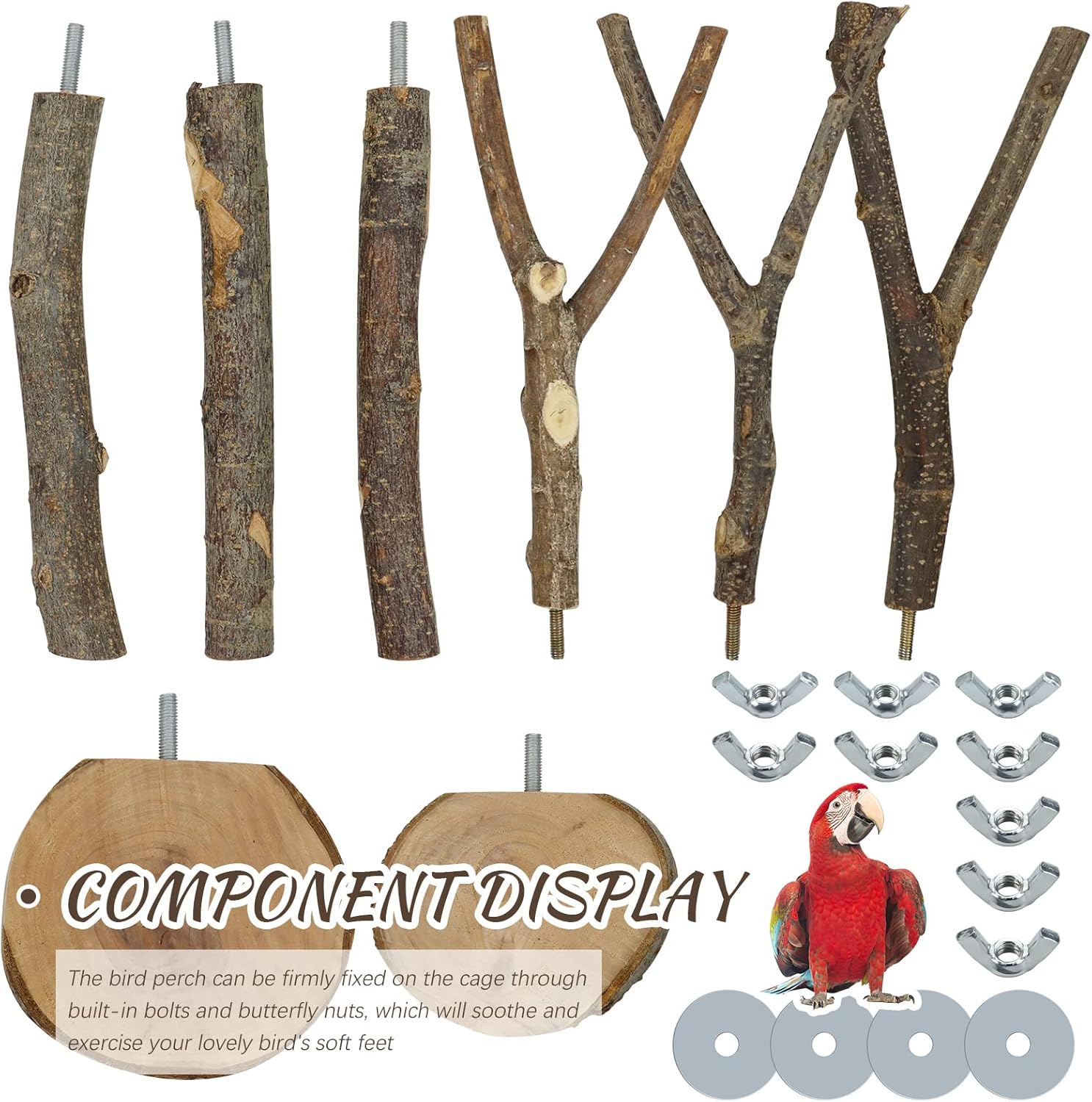 8 Count Bird Perch Parrot Perch Stand Fork Toys Hanging Multi-Branch Perch Platform Hammock Swing Toy for Macaws, Small Parakeets, Conures, Budgies, Finches