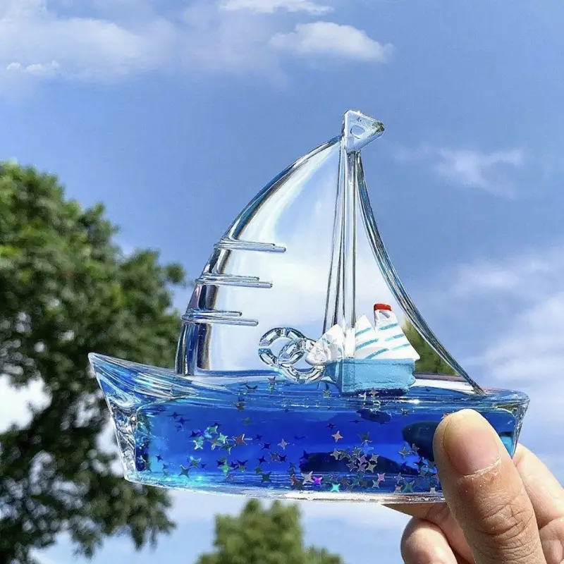 Sailboat Model Oil Drop Hourglass Desktop Decor Figurine - Small/Large Sailboat-Riding the Winds and Waves Statue & Bobblehead for Home Supplies, Room Decor
