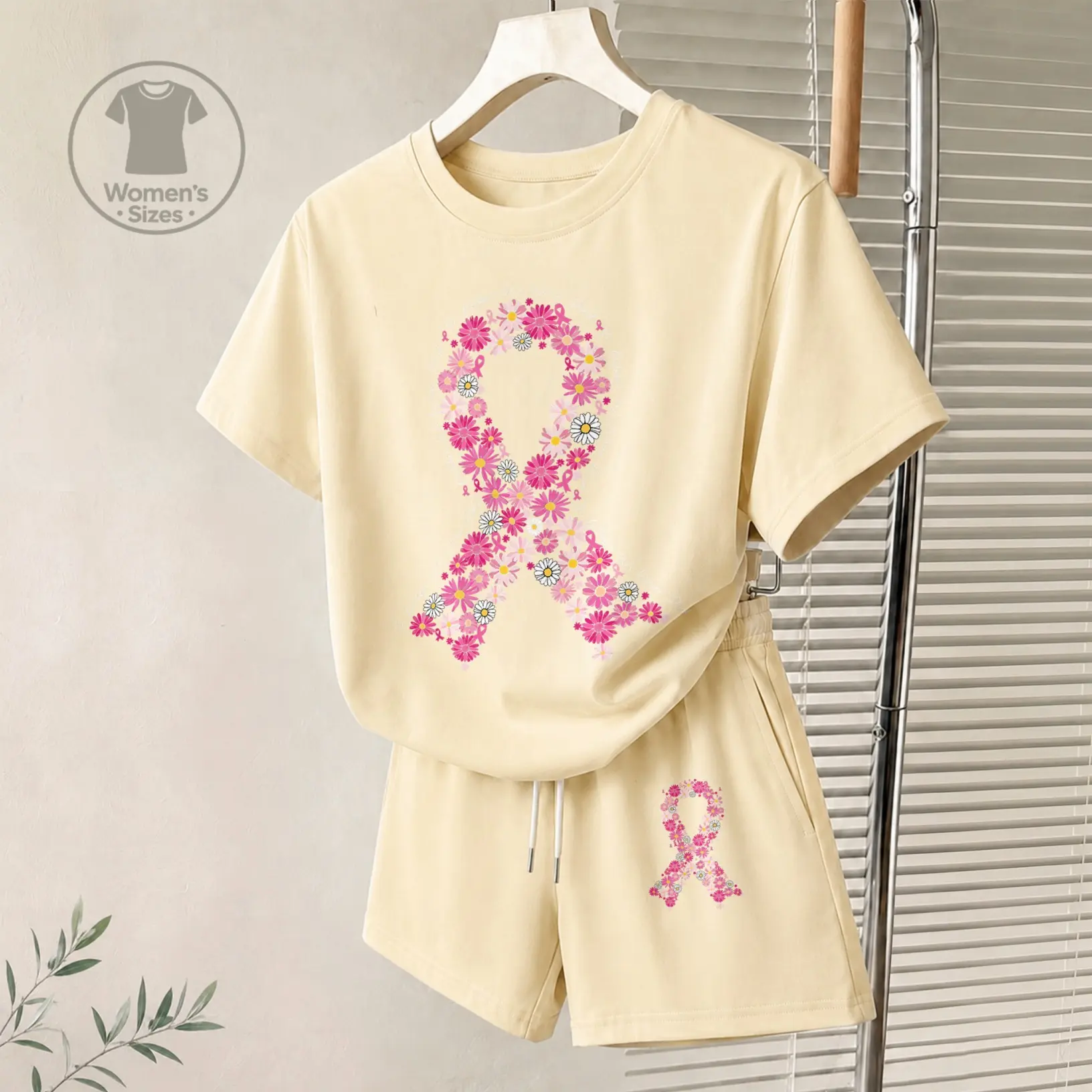 Women’s 2 Piece Summer Outfit, Short Sleeve T Shirt and Shorts Set with Floral Graphic Design, Trendy Matching Lounge Set for Women, Soft Comfortable Casual Two Piece Clothes with Elastic Waist Shorts, Cute Vacation Outfit Perfect for Beach