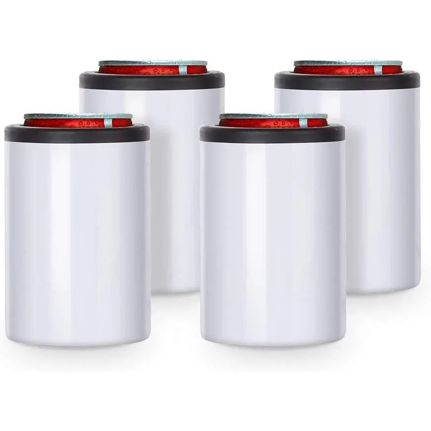 4 Pack 12 OZ Sublimation Can Cooler Insulator Blanks White | Double Wall Stainless Steel Beer Can Cooler, Beer Holder Tumblers Cups, for Tumbler Heat Press Sublimation Oven Printing