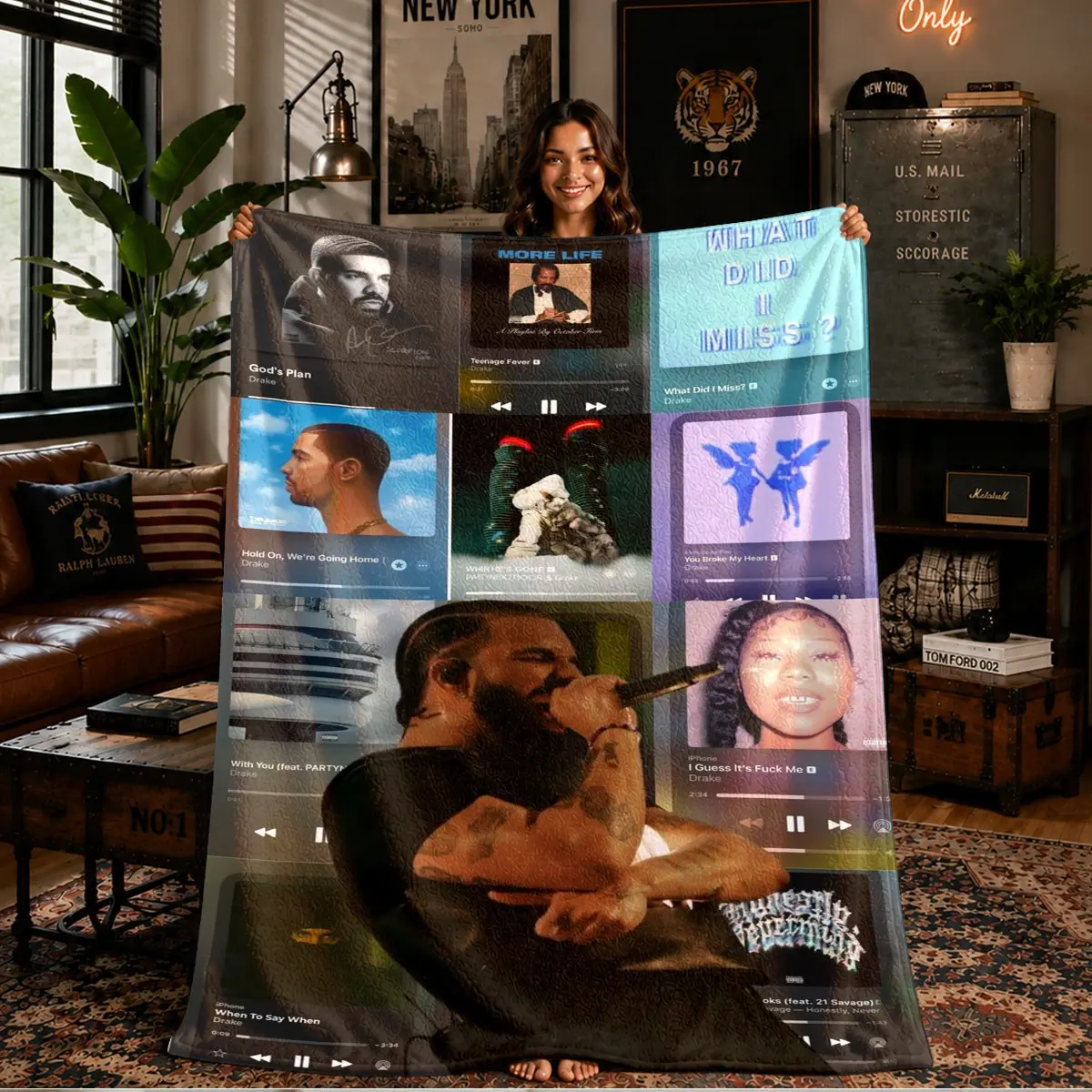 Soft Drake Song Print Flannel Blanket, Warm and Comfortable, Anti-Pilling, Ideal for Bed, Sofa, Office, Camping, Travel, Gift