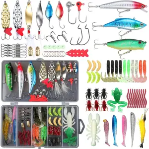 All-in-One Fishing Lures Tackle Kit with Storage Box| Crankbaits Spoon Shrimp Soft Worm Baits, Hooks Sinkers Full Fishing Accessories| Mixed Lure Gear Set for Bass Trout Salmon Freshwater Anglers