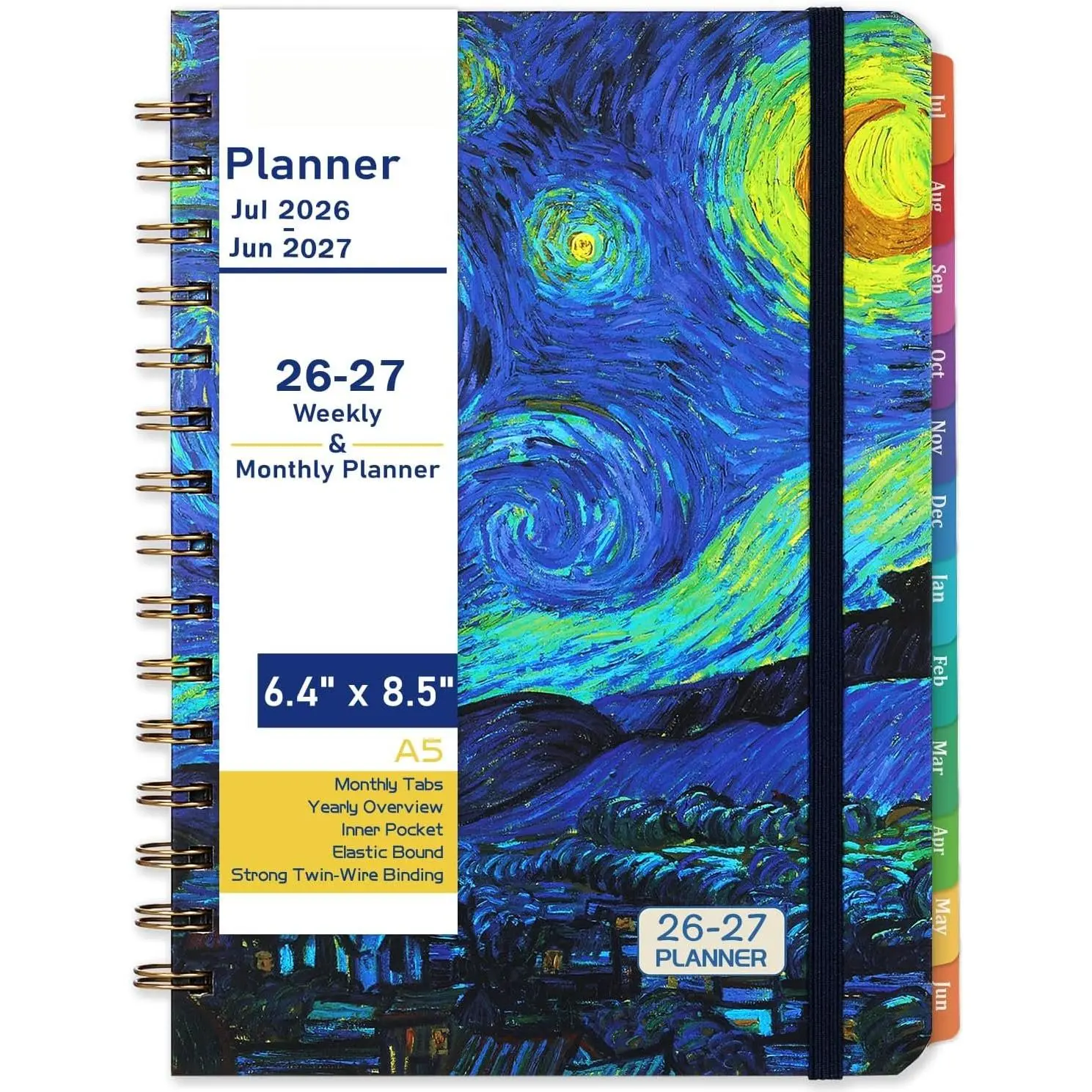2026-2027 Planner – Jul.2026 - Jun.2027, Weekly & Monthly Academic Planner 2026-2027, with Tabs, 6.4" x 8.5", Hardcover,  Binding, Thick Paper,  Pocket, Elastic Closure, Inner Pocket