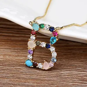 Nidin New Arrival Hot Sale Personal Name Letter Necklace Rainbow CZ Initials Alphabet Women Girls Gorgeous Family Jewelry Gift