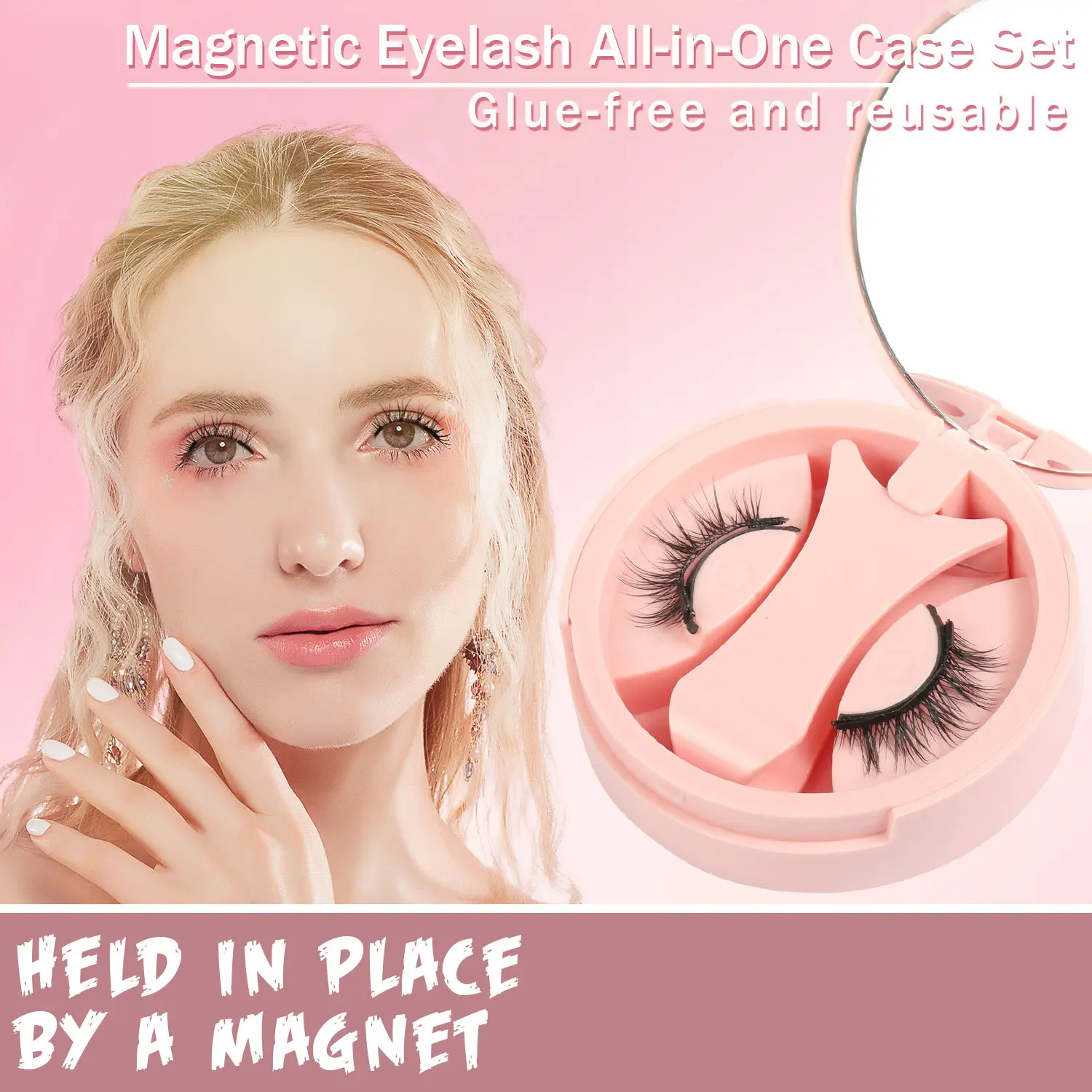 Effortless Magnetic Eyelash Kit - Mess-Free No-Glue Reusable Press-On Lashes in a Compact Travel Box for Lazy Everyday Beauty