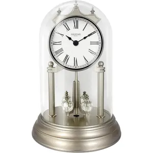 9" Mantel Clock with Revolving Pendulum, 50th Anniversary Glass Dome Clock, Wedding Gift, Desk & Shelf Clock for Living Room Fireplace Decor (Morning Sliver)