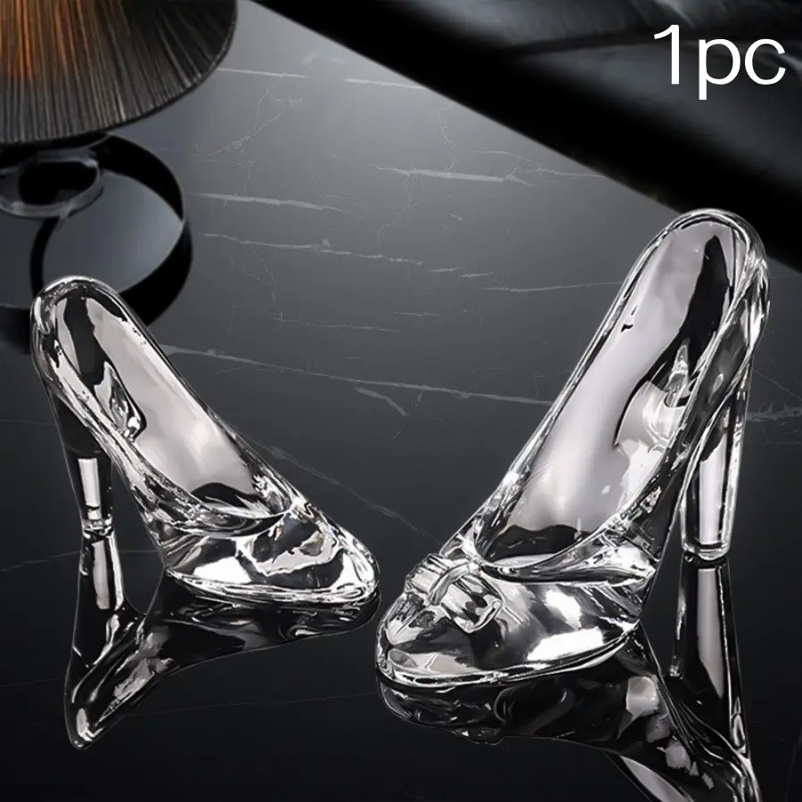Simple Transparent Crystal Glass Shoe Ornament, Cinderella Crystal High Heel Princess Gift, Couple Souvenir, Elegant Decorative Item
