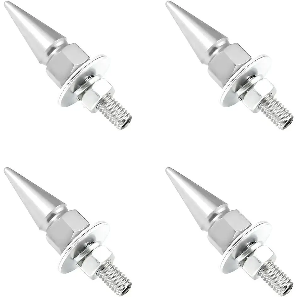 4 PCS Anti Theft Spike Shape Aluminum License Plate Screws Set for Car Truck Motorcycle, Silver Car Plate Frame Fastening Bolt Car Accessories