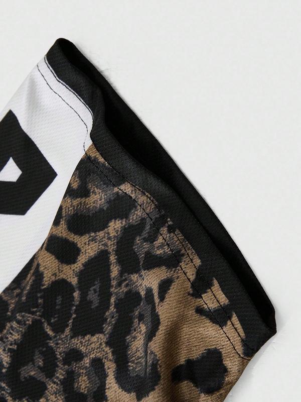 Men's Rhinestone-Embellished Leopard Print Football Jersey, Vintage Bling Style With 23 & VICTORY Logo, For Game Day And Street Fashion