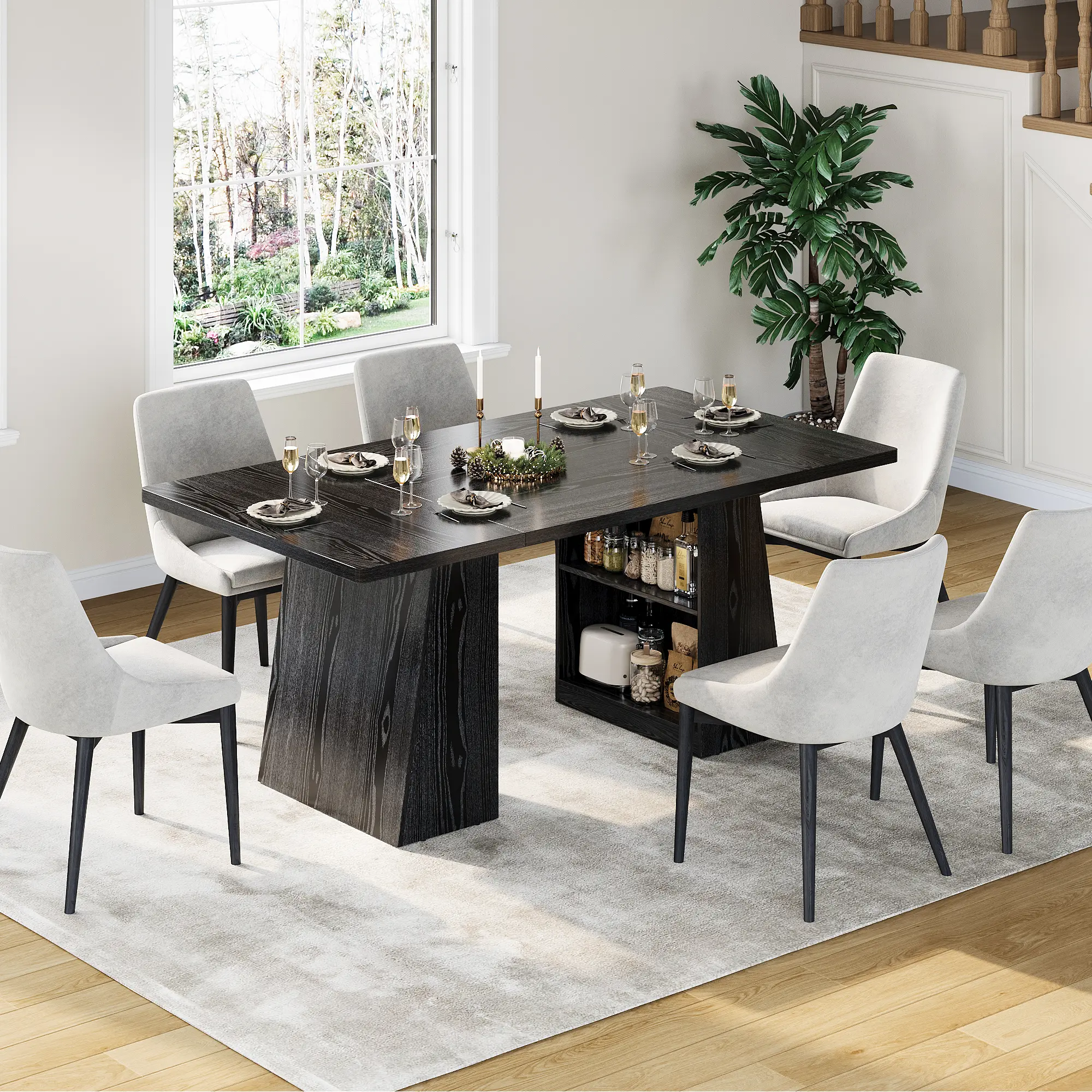 Spacious Modern 71" Rectangular Wooden Dining Table – Built-in Storage Shelf – Seats 4–6 – Ideal for Dining Room, Kitchen, or Home Office