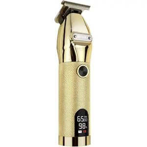 Professional Cordless Zero Gapped Hair Trimmer for Men, Rechargeable T Liner Outlining Clippers with LED Display for Barbers, Gold