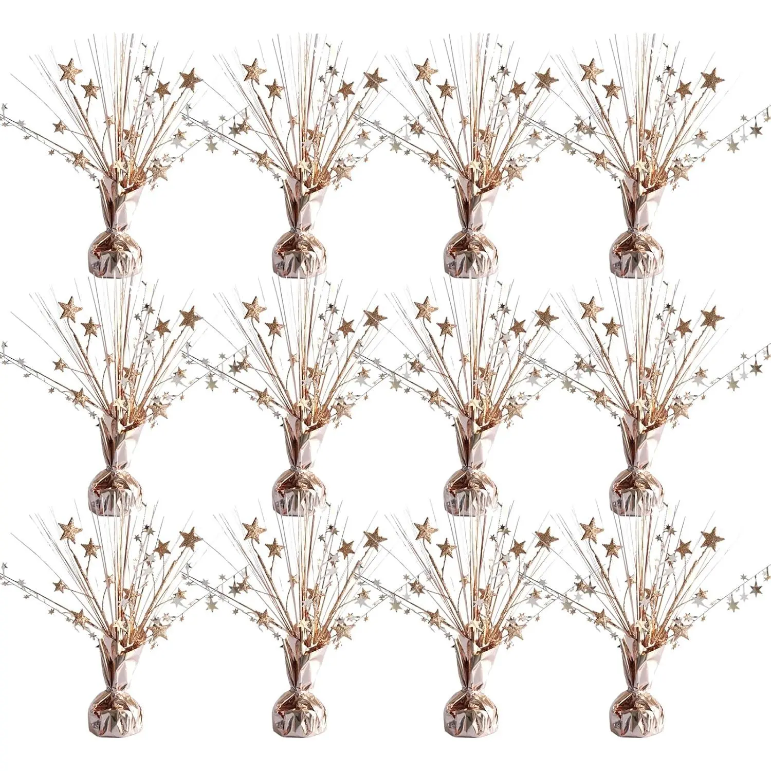 12 Pack Metallic Rose  Foil  Centerpieces Stars Brust Table Centerpieces for Wedding Birthday Anniversary Holiday Party Decor, Metallic  Balloon Wights for Party