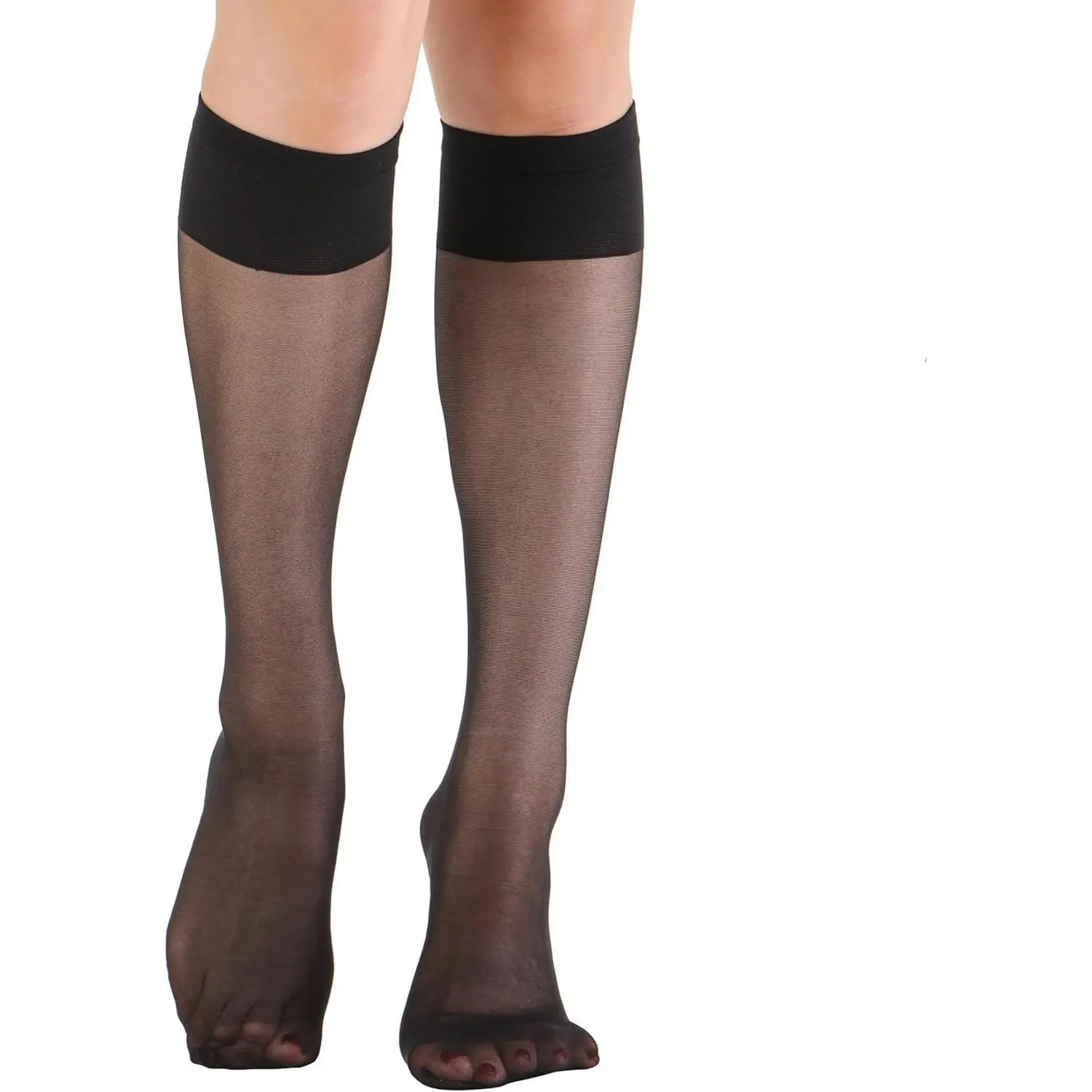 6 Pairs Women's Sheer Knee High Stockings with Comfort Top