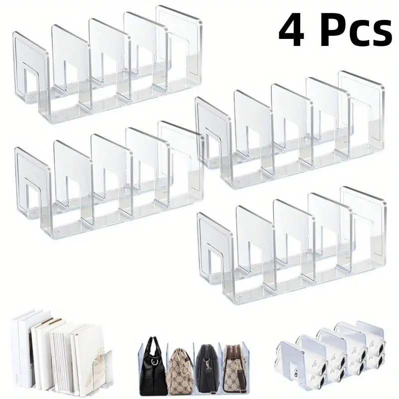 2/4pcs Clear Magazine Organizer Set with 4 Compartments Vertical Horizontal Book Divider for Shelves Purses Multipurpose Storage Desktop File Organizer The Best Gifts for Thanksgiving and Christmas