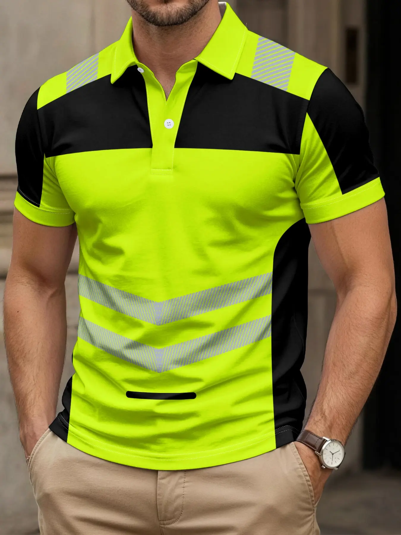 Men's Short Sleeve Casual Label Polo Shirt, Lightweight Breathable Fabric, Bold Print Design, Durable Material