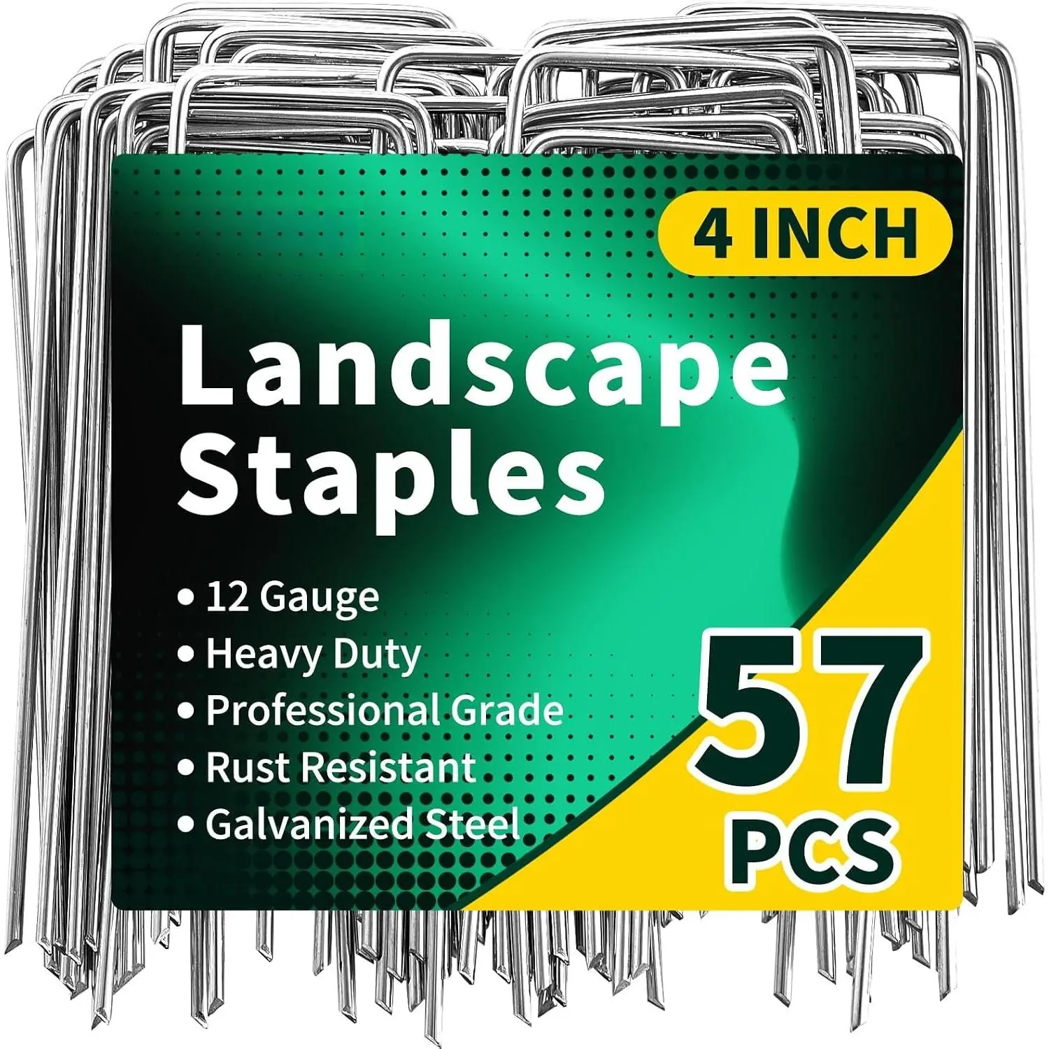 57 Pack 4 Inch Galvanized U-Shaped Garden Stakes Landscape , 12 Gauge Heavy Duty Tent Stakes Ground Yard Lawn Pins for Landscaping, Weed Barrier Fabric, Fencing, Outdoor Decor