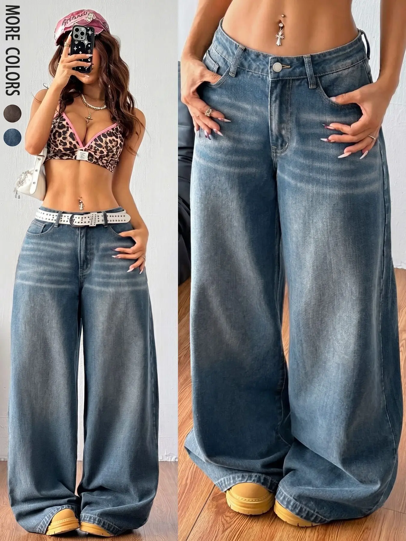Women's Casual Versatile Loose Fit Washed Wide Leg Jeans, Comfortable and Stylish Denim Jeans for Everyday Wear, Perfect for All Seasons