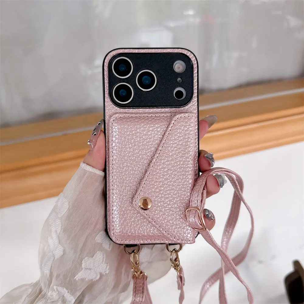 New stylish crossbody strap cardholder phone case with lanyard, compatible With iPhone 17, 16, 15, 14 Plus, 13, 12, 11 Pro Max, shockproof protective case