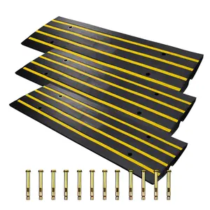 Heavy Duty Recycled Rubber Curb Ramp - 48 Inch Driveway Threshold Slope with Drainage Channel for Cars, Trucks, and Wheelchairs - 3 Pack