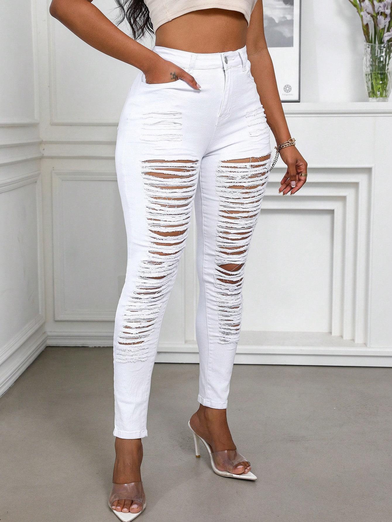 High Waist Extreme Ripped Skinny Jeans | Heavy Distressed Destroyed Denim | Sexy Cut-Out Pants for Women 2026