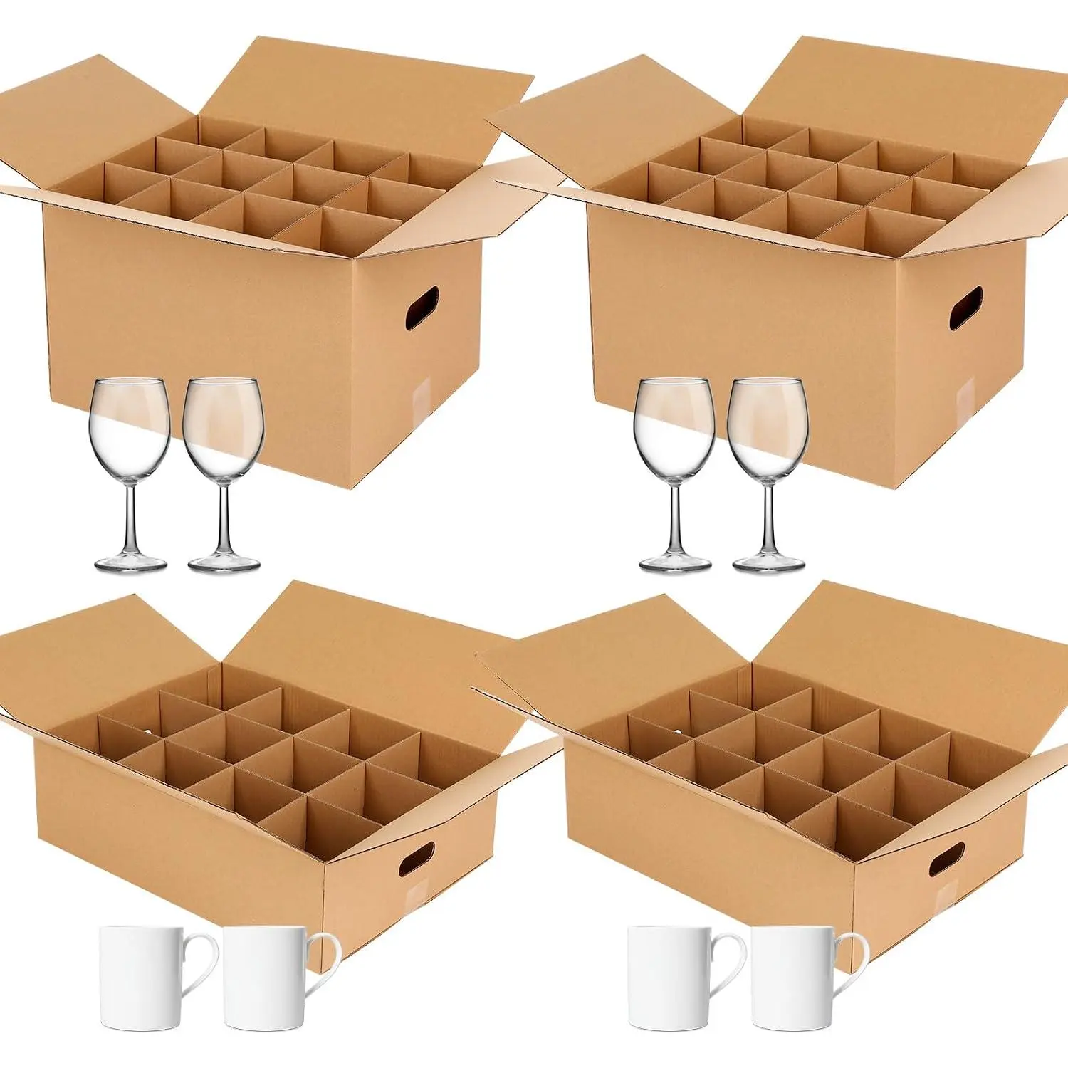 4 Pack Kitchen Moving Boxes with Divider and Handle Kits Included 15 x 12 x 10 Inch 2  Glass Packing Box 17.7 x 13.4 x 5.7 Inch 2 Mug Kitchen Moving Boxes