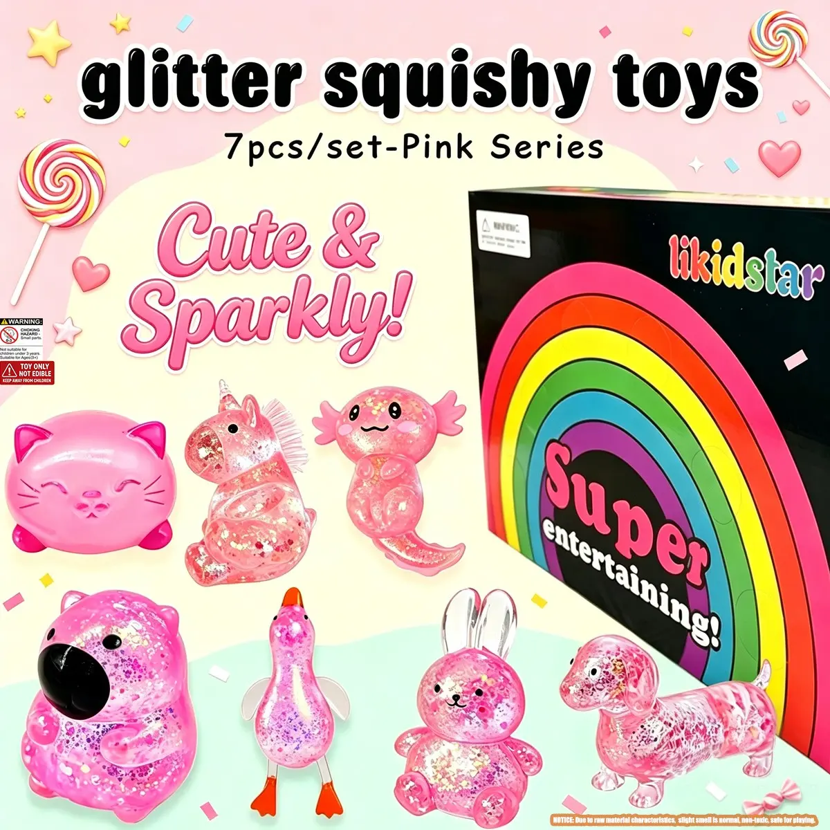 7pcs/set - Healing series stress relieving fun blind box toy set, which includes other squeeze toys such as unicorns, bunnies, ducks, dachshunds, kittens, creative slow rebound toys, children's party gifts, various styles, stress relieving children's offi