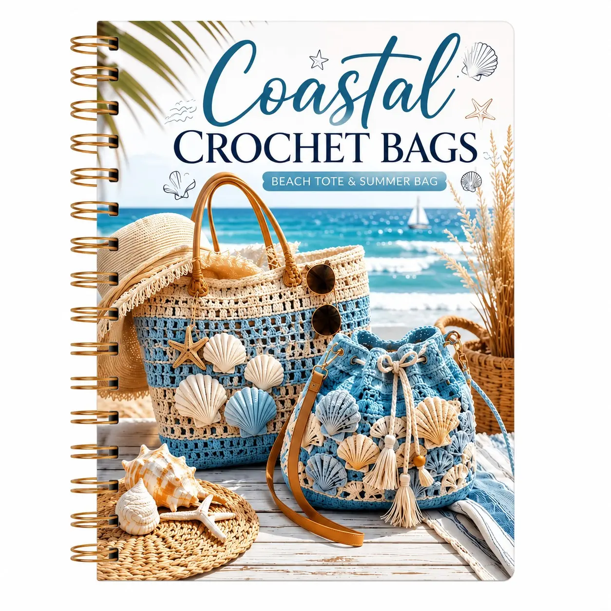 Coastal Crochet Bag Tutorial Book, Beach Tote & Summer Bag Knitting Guide, A5 Spiral Bound Craft Pattern Book, Ideal for Crochet Enthusiasts