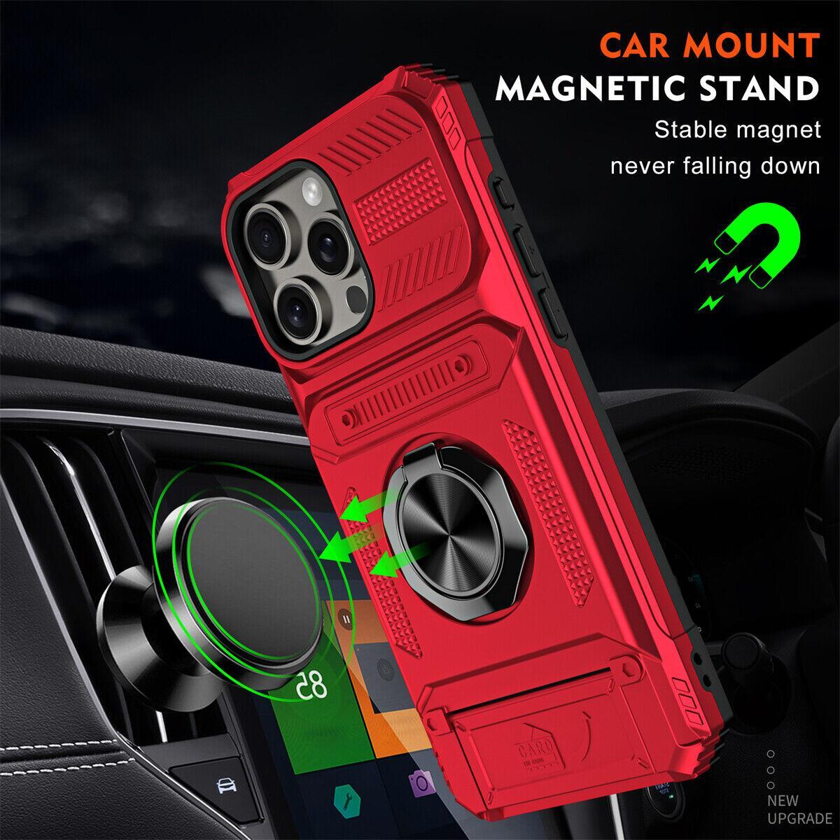 【Freeship】Hybrid Shockproof Magnetic Ring Case Card Slot for iPhone 16 15 Pro max 14 13