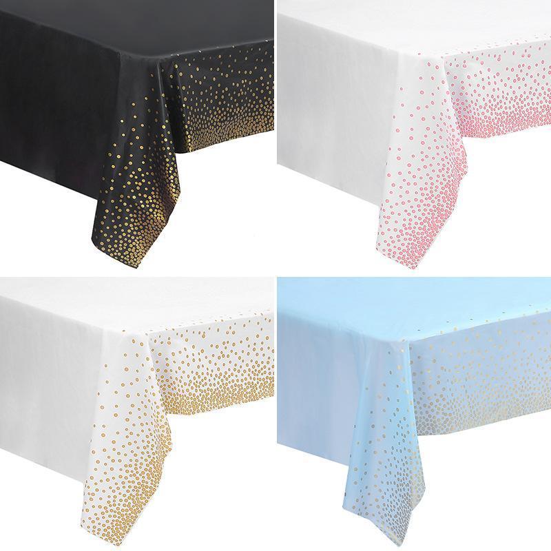 Gold Dot Disposable Tablecloths Plastic Table Cloth Disposable White Tablecloths Party Wedding Baptism Decorations