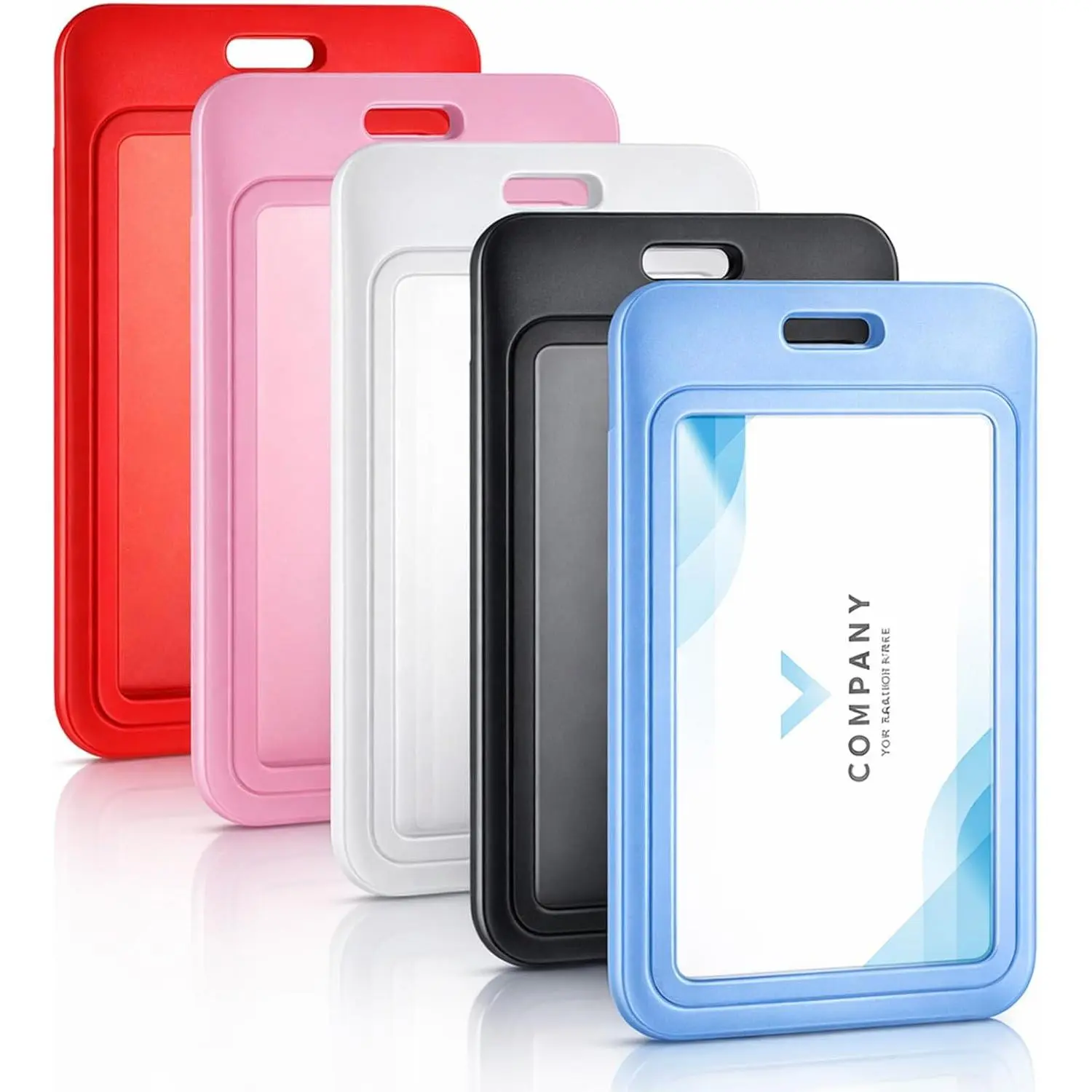 5 count Sliding Badge Holder, Double-Sided Clear Hard Plastic ID Badge Holders, Vertical Key Card Protector for Work, Durable Badges Cases for Office School Teacher Nurse Employee (5 Colors)
