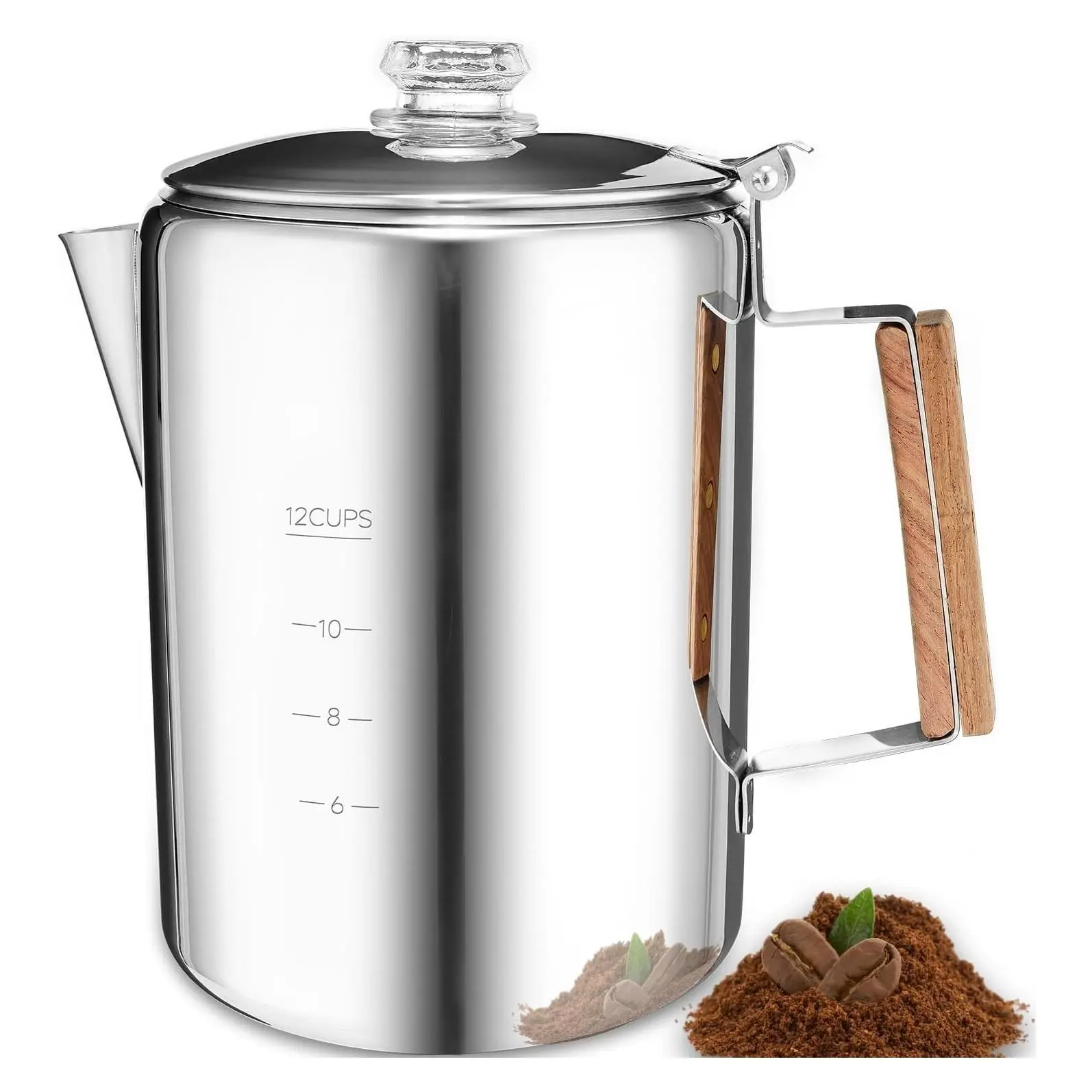 12 Cup Stainless Steel Camping Percolator Coffee Pot – Stove Top Non-Electric Coffee Maker for Outdoors & Home, No Aluminum & Plastic, Fast BrewGift